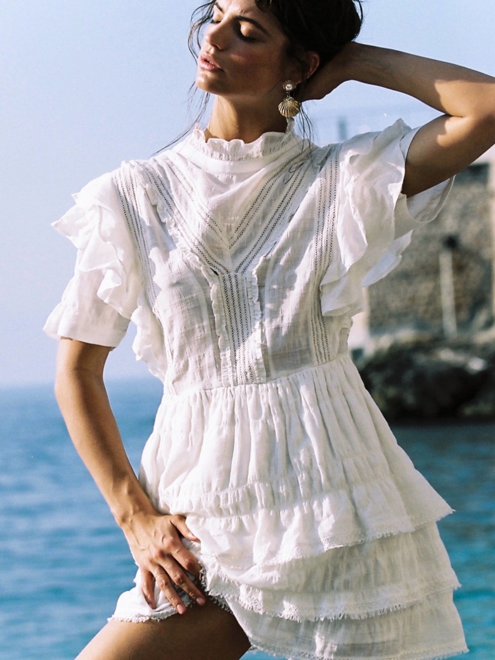 SIR the Label Lucille White Ruffle mini dress msrp$200